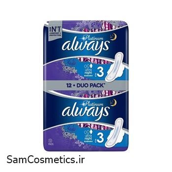 نوار بهداشتی الویز | Always ویژه شب مدل Platinum Mega Pack سایز 3 بسته 22 عددی