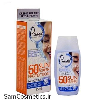 کرم ضد آفتاب بی رنگ پیکسل مناسب پوست چرب +SPF50 حجم 50 میل